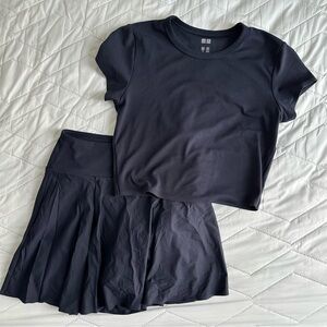 UNIQLO Athletic Navy Crop Tee + Skort Matching Set